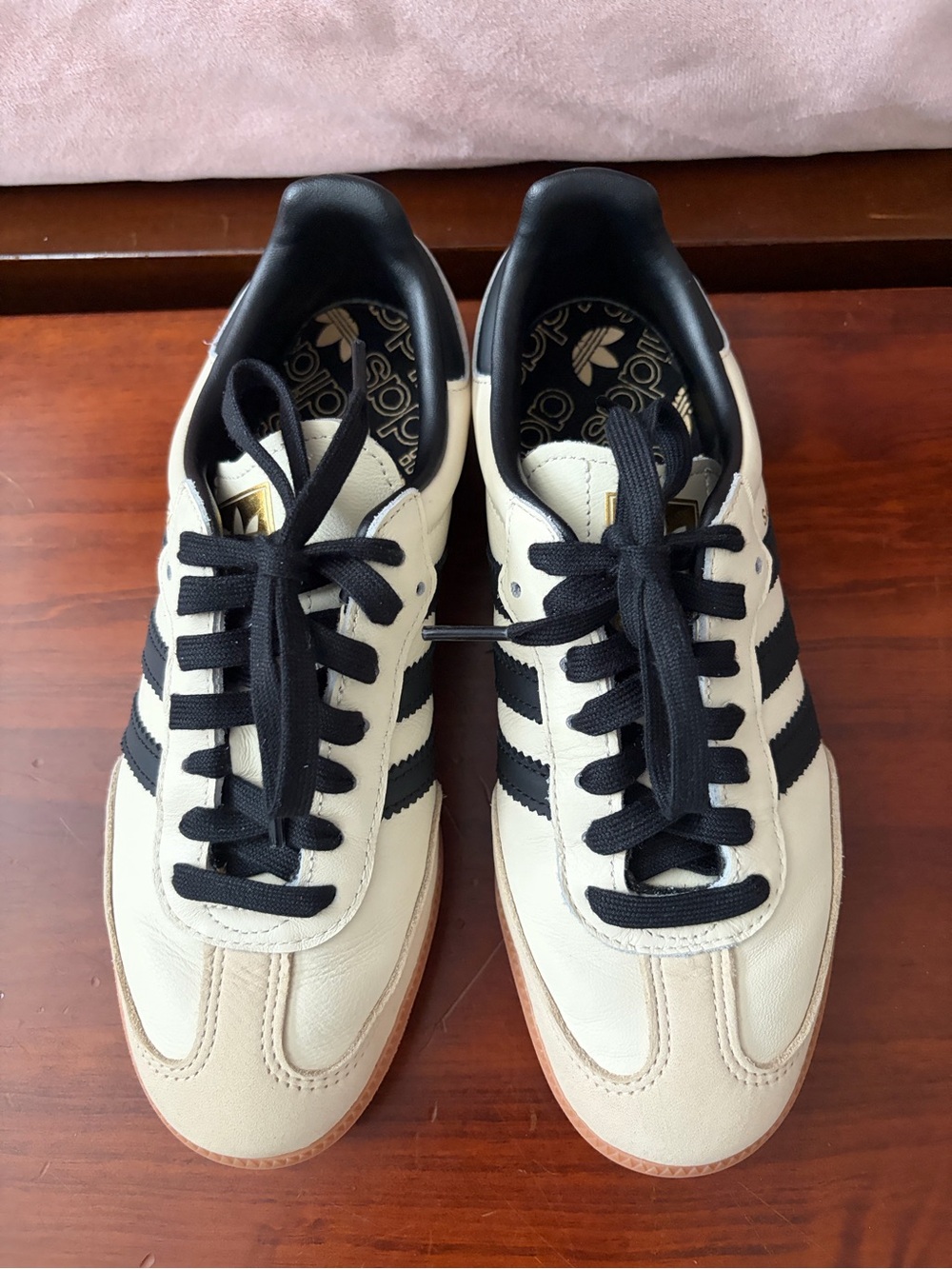 Adidas Samba cream and black leather sneakers